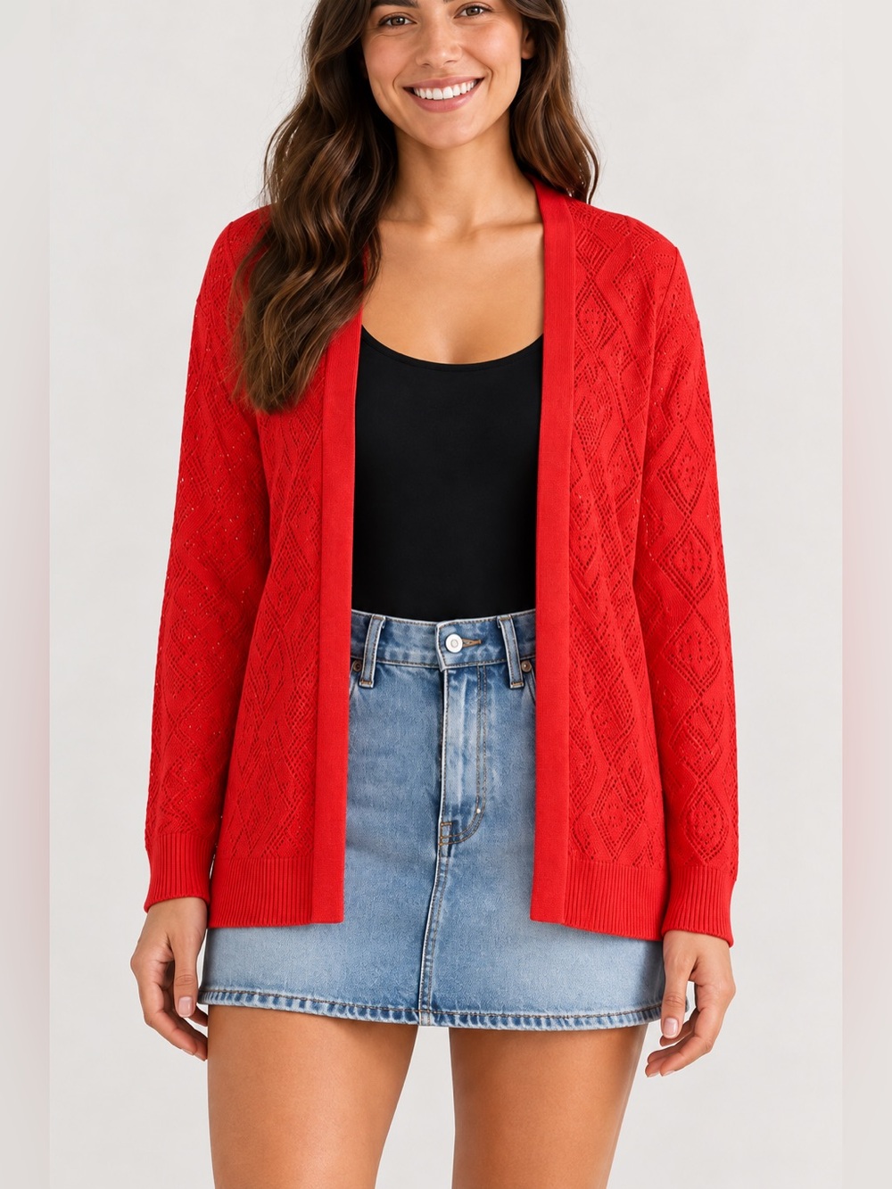 #20: NWT Love Scarlett Red Open-Front Knit Cardigan Sweater